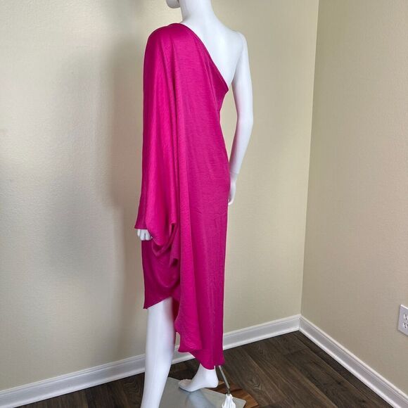 Vici Women's Size S Pink One Shoulder Satin Kaftan Maxi Dress Pullover Flowy - Picture 10 of 14